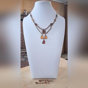 Kohl's Amber Stone Statement Necklace & Dangle Earrings Set